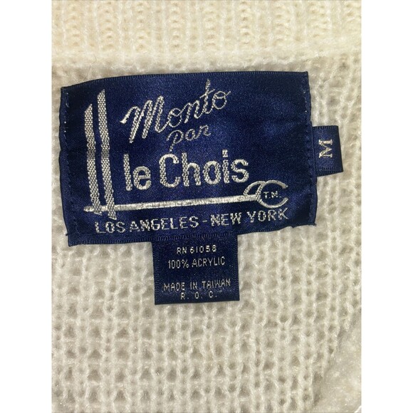 VTG Vintage Monte por le Chois Cream Leaf Applique Long Sweater Duster Size M - Picture 10 of 16